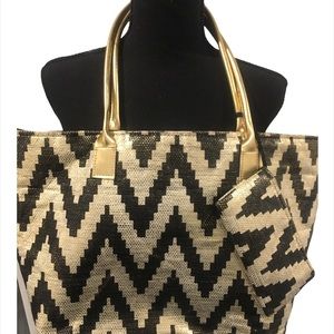 NWOT - Large BlackGold Canvas Tote - Offers Welcome